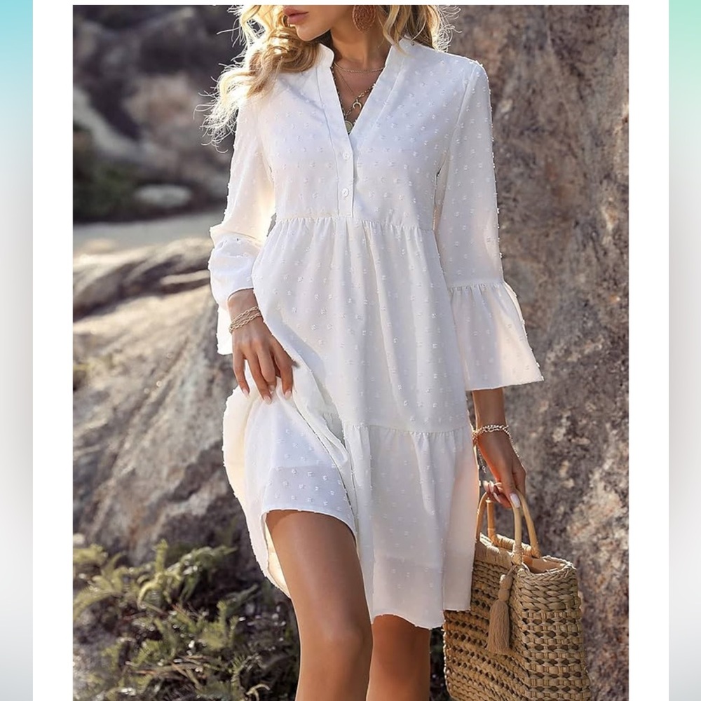 White bell sleeve dress. NWOT size Large